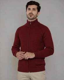 Men's Knit Jacket With Zipper, Men's Coat, Men's Winter Jacket - Redwood - View 2