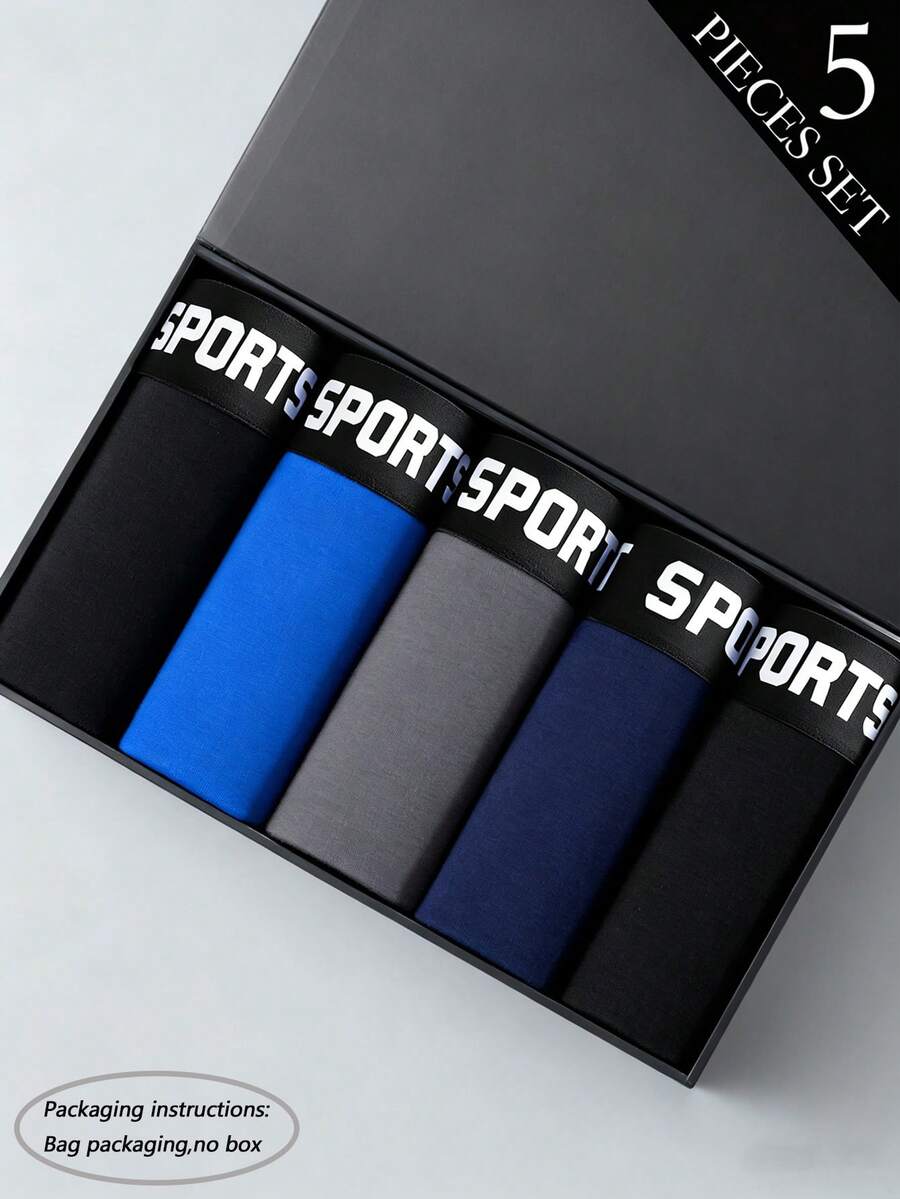 Trở lại trường học: Bộ 5 quần boxer nam in chữ - Vải dệt mềm mại, cạp chun co giãn thoải mái - Kiểu dáng rộng rãi, phù hợp cho thể thao và mặc thường ngày - Co giãn 4 chiều bền bỉ, nhanh khô và thoáng khí | Vật dụng thiết yếu cho học sinh, Bộ quà tặng, Bao bì: Đóng gói trong túi, không hộp, Quà tặng Halloween cho bạn trai, Quà Giáng sinh