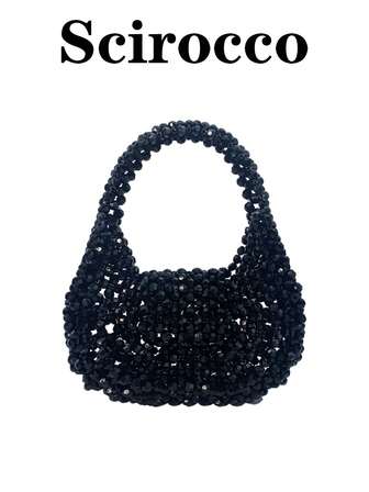 Höst/vinter Ny lyxig handgjord pärlväska med minipärlor, glansig handväska för fest