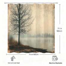 1Pc Beige Misty Lake Tree Shower Curtain, Beige Brown Vintage Landscape Art Fabric Shower Curtain For Bathroom, Retro Nature Decor Bath Curtain,  Hine Washable With 12 Hooks, Great For Timeless Bathroom Style - Màu be - Xem 5