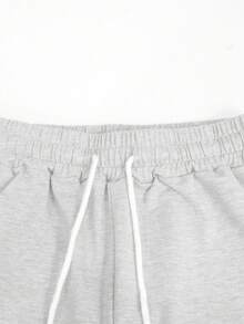 休闲条纹拼布抽绳腰阔腿裤 - 灰色 - 查看 3