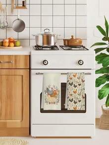 1/2/4pcs Extra Large Farmhouse Style Chicken And Rooster Kitchen Towels - Vintage Country Farm Decor Dish Cloths, Featuring Chicken And Floral Patterns, Soft Pastel Tones (Pink/Beige/Green/Brown/Gray/White) - Ideal Housewarming Gift For Chicken Lovers, Moms, Ladies - Machine Washable - 15.7 X 23.6 Inch Rectangular Towels With Charming Chicken And Rooster Designs, Suitable For Rustic Style Kitchens And Bathrooms - Beige - View 3