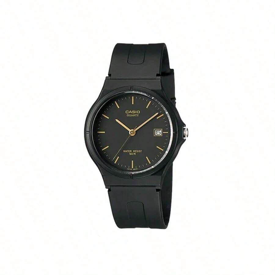 Casio Serie YOUTH - Reloj de mujer de esfera redonda, tres manecillas, moda simple, con visualización de fecha, movimiento de cuarzo japonés y coreano, esfera negra MW-59-1E - Negro - Ver 1