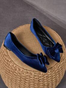 WHDXY 女士平底鞋，蝴蝶结装饰，简约设计，舒适透气，秋季新品，藏蓝色，适合日常出行、约会和休闲场合