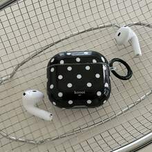Minimalist Black Polka Dot + Hanging Ring Earphone Case Compatible With AirPods4/AirPodsPro3/AirPodsPro2/AirPods2, Minimalist & Fashionable Earphone Case For Women, Apple Earphone Case/Cover - Black - View 3