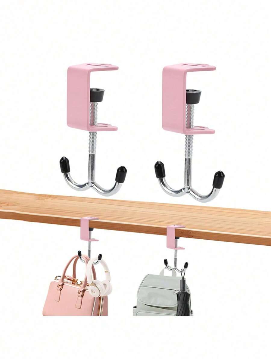 1/4pcs Student Backpack Hanger, Detachable Desk Phone Holder Stand, Clip-On Desk Edge Bag Hook, No Drilling Required, Heavy Duty - Multicolor - View 1