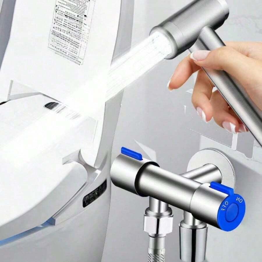 节水不锈钢马桶配件套装 - 包括小便器冲水阀、免钻孔增压器和带阴喷头的双用途角阀 - 轻松升级浴室，浴室配件，浴室工具