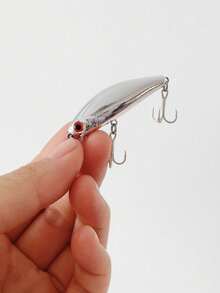 1pc Silver Mirror Minnow Lure With 2 Treble Hooks, 6.5g/5.6cm Electroplated Sinking Hard Minnow Bait - Silver - View 2