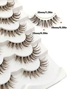 Rikuaild 6 Pairs Brown Moist Feeling False Eyelashes, Thick Transparent Band, Reusable, Create Dramatic Makeup Effect, Lightweight And Elongated False Lashes For Charming Big Eye Makeup. - Comic wet eyelashes - View 3
