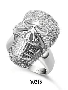 925 Sterling Silver Wide Band Men's Fashion Ring, Unique Design Vintage Style, Suitable For Party, Wedding, Halloween, Christmas, Daily Wear - Silver - View 6