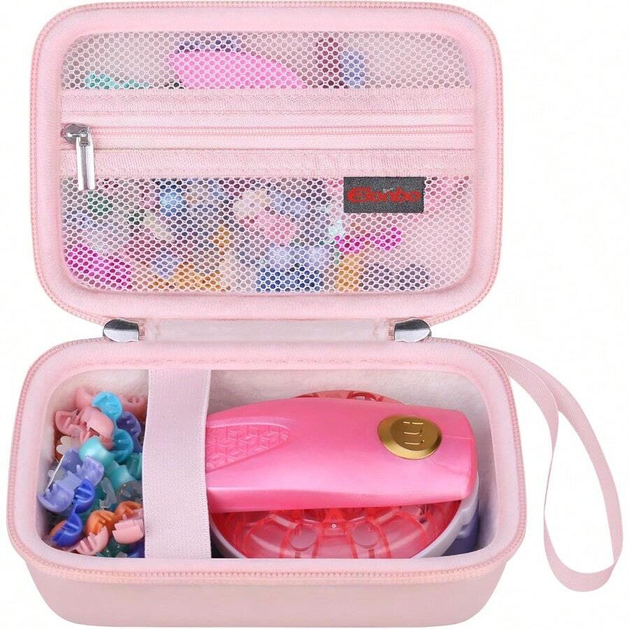 HAWTCarrying Case For Make It Real Snap N' Glam Hair Styling Set Girls Hair Styling Tool Storage Bag Butterfly Gem Travel Organizer Holder Pocket Fits Reusable Bead Clips Gems Accents Pink+ - HồngHồng - Xem 1
