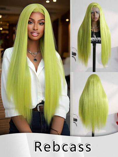 Synthetic Fiber Imported From Japan 30 Inch Straight Extra Long Soft Hair Straight Black Color Synthetic 13X4 Lace Frontal Wig For Women Prepucked With Baby Hair Glueless Wig Gifts For Women Christmas Decorations Christmas Gifts