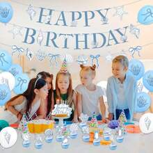HAWT3pcs Seashell Starfish Party Banner Blue Bow Under The Sea Birthday Party Decorations Coquette Ocean Beach Coastal Banner For Summer Wedding Bachelorette Baby Shower Party Favors - Blue - View 3