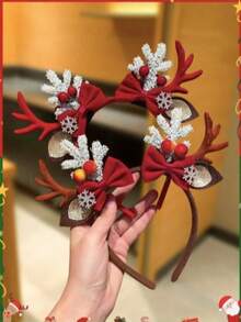 1 tiara feminina de Natal com chifres de veado em 3D, tiara com laço, estilo doce e delicado, acessório de cabelo feminino, decoração de fantasia natalina, ideal para festas de fim de ano, presente de Natal, acessório feminino de inverno. - Multicolorido - Ver 1