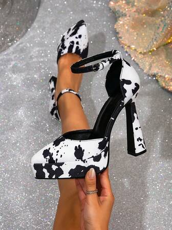 2026 Spring/Summer New Pointed Toe Platform Thick Heel One-Strap Buckle Hollow Out Super High Heel Sandals, Plus Size Fashion Versatile