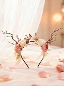1件装森林风格3D鹿角头箍节日派对发饰树枝花冠女士头箍情人节发箍发圈头饰 - 彩色 - 查看 7