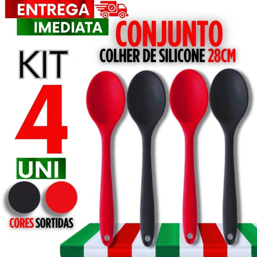 Set Of 6 Silicone Spoons, 28cm. Durable For Your Kitchen. Useful For Your Recipes. Premium. - JUEGO DE 4 CUCHARAS DE SILICONA - Ver 1