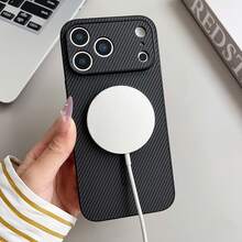 Luxury Fashion Carbon Fiber Pattern Phone Case - Magnetic Wireless Charging Compatible Compatible With IPhone 17Promax 17Pro 17 Air Compatible With Samsung Galaxy S25Ultra S24Ultra S23Ultra S22Ultra , Full Coverage Shockproof Protective Cover - Black - View 7