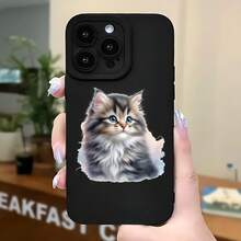 2026 nueva funda de teléfono esmerilada, funda de teléfono con estampado de gatito lindo y esponjoso para  17 14 Pro Max  17 13  17 12  17 11  Galaxy S23 S22 S21 S20 protector de teléfono funda de pareja regalo para novio novia regalo de vacaciones - Blanco antiguo - Ver 5