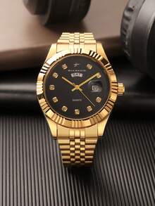 Reloj de cuarzo clásico para hombres RICECGO, esfera redonda con pantalla de fecha, correa de acero inoxidable, adecuado para uso diario, un regalo ideal para cumpleaños y profesionales de negocios - Dorado - Ver 11
