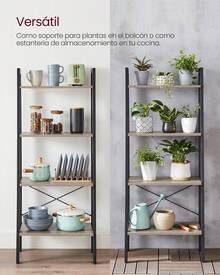 VASAGLE - ULLS44MB 4-Tier Storage Shelving Unit, Bookcase With Steel Frame, Raw And Black - Beige - View 8