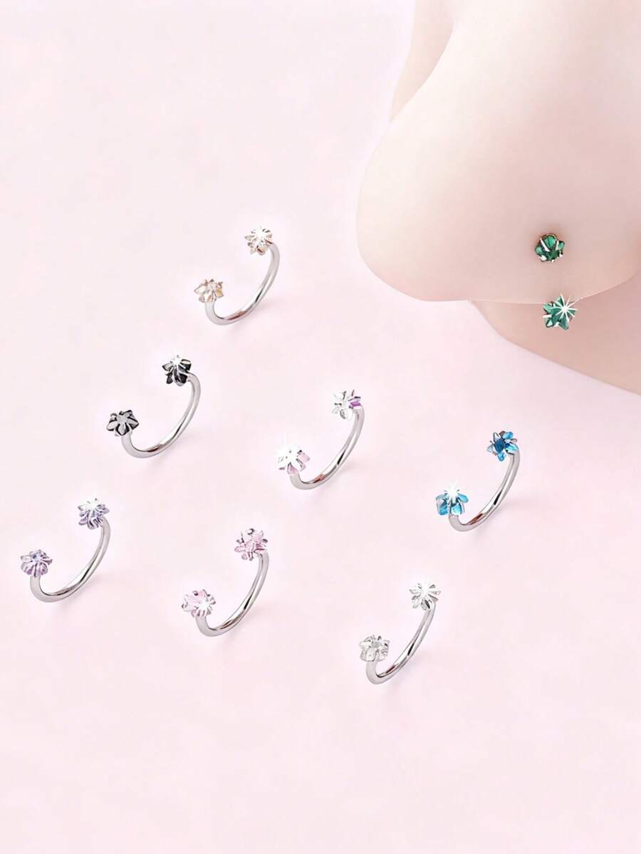 1pc Minimalist Fashionable Charming Personalized Stainless Steel Zirconia Rhinestone Exaggerated Nose Ring/Stud, Suitable For Festivals, Parties, Gifts And Daily Wear - Star - View 1