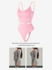 1pc Women Seamless Shapewear Bodysuit, Thong Bottom, Slimming Shaping Bodysuit, Tummy Control Bodysuit, Shapewear, Waist Trainer - Baby Pink - View 10