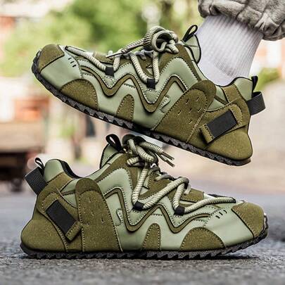 Personalized Contrast Color Wavy Thick Rope Sports Shoes, Casual Street Versatile Sneakers, Soft Elastic Comfortable Breathable Outdoor Leisure Walking Shoes