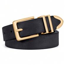 1pc Plus Size Women's Shiny Gold Buckle PU Leather Belt, Suitable For Jeans, Pants, Dresses In Multiple Occasions - Black - View 1