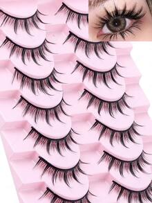 CMAYOME 10pcs/Set 4-14mm Natural Transparent Cross-Shaped Cartoon Style False Eyelashes, Korean/Japanese Style Fake Eyelash Set - Spiky Manga Lashes - View 10