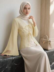 Muslimah Outfit Women,Muslimah Blouse,Shirt Long Sleeve For Women Blouses Shirts,Yellow Top