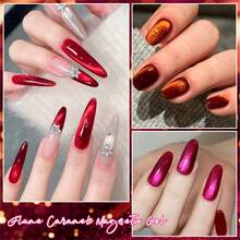 10pcs 7ml Red Cat Eye Gel Nail Polish Set With Magnet Stick, Wine Red Gel Polish Semi Permanent Soak Off UV LED Gel Varnish Manicure Nail Art DIY For Salon And Home Nail Supplies Nails - 彩色 - 查看 8