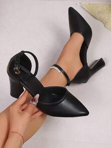 Stiletto la modă cu cataramă pentru femei, cu goluri, tocuri înalte versatile pentru naveta și purtare zilnică - Negru - Vizualizare 5