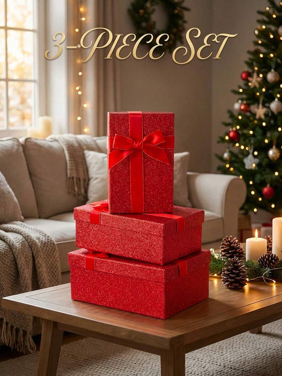3 pezzi Set di scatole regalo rettangolari con glitter, scatola regalo per compleanno, scatola per confezione tazza, scatola regalo per profumi, scatola regalo di alta qualità per occasioni speciali
