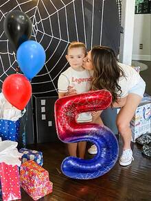 28pcs Spider Theme Number Balloon Column Kit, 32-Inch Spider Web Design Number Balloons 0-9, Red Blue Black Latex Balloons, 10-Inch Five-Pointed Star Balloons, Suitable For Birthday Party, Decoration Party, Home Decor, Theme Party, Spider Hero Theme Birthday Balloons, Boy Birthday Decoration, Cosplay Party Decoration - Multicolor - View 6