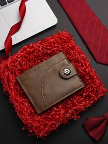 1个PU皮革男士钱包，磁扣对折钱包，男女通用卡包，日常通勤零钱包，时尚卡套，圣诞礼物 - 彩色 - 查看 4