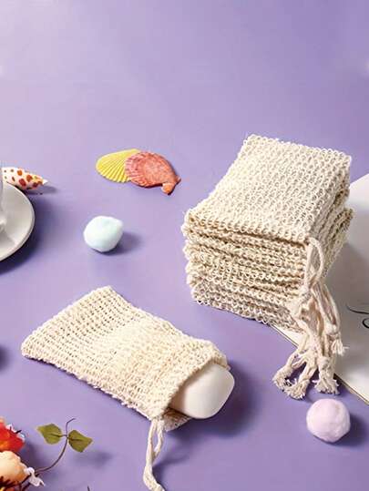 1/5/10pcs Reusable Exfoliating Soap Saver Pouch,Soap Bag With Drawstring, Soap Saver Bag, Knotted Shower Soap Bag For Foaming And Drying, Body Scrubber, Back Scrubber Skin Smoother For Exfoliating Dirt And Dead Skin, Body Cleaning Tools, Bathroom Supplies, Bathroom Accessories Home Bathroom Decor Summer