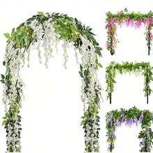 1条，180厘米/5.9英尺紫色紫藤花环，人造丝白色紫藤藤蔓垂挂花，适用于婚礼拱门装饰、房间装饰、家居装饰、派对花园桌面背景、生日毕业装饰 - 彩色 - 查看 1