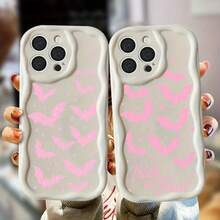 Funda de teléfono con diseño de murciélagos, estrellas, rosa, texto de Halloween, crema, onda y concha para 13 12 Pro 11 14 6S Plus 15 6 XS SE 4 (2020) X 16 (2022) XR 8 16e - Negro - Ver 3