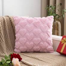 2pcs/1pc Plush Embroidered Heart Shaped Throw Pillow Cover, Suitable For Home Decor, Living Room, Bedroom, Sofa, All Seasons