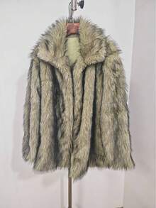 Christmas Women's Autumn/Winter Gradient Faux Fur Long Coat, Retro French Faux Fur Jacket, Romantic Versatile Commuter Faux Fur Coat