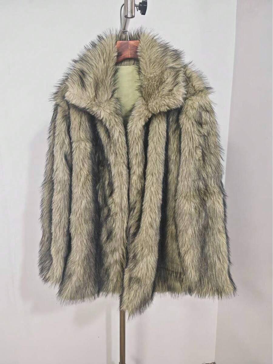 Christmas Women's Autumn/Winter Gradient Faux Fur Long Coat, Retro French Faux Fur Jacket, Romantic Versatile Commuter Faux Fur Coat