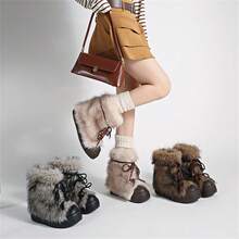 Women's Fall-Winter Fashionable Warm Snow Ankle Boots, Cold-Resistant Frost-Proof, Plush-Lined Chunky Sole, Boosts Cozy Stylish Vibe - màu đen - Xem 6