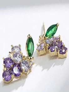 1 Pair Delicate, Minimalist, Cute Grape Cluster Design Earrings, Nature-Inspired Creative Jewelry - Purple-white - View 1