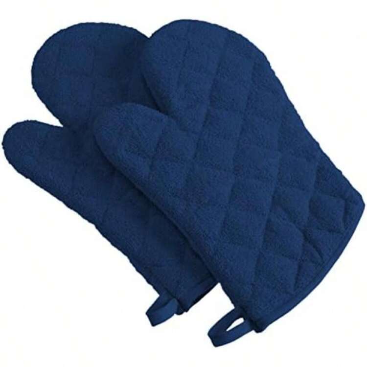 DII Everyday Kitchen Basic Juego de 3 aislantes de calor para sartén, de toalla, 100% algodón, apto para lavar en lavadora, para uso diario en la cocina, negro(Terry Azul náutico) - Multicolor - Añade 1