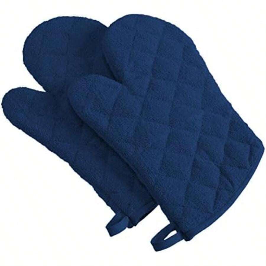 DII Everyday Kitchen Basic Juego de 3 aislantes de calor para sartén, de toalla, 100% algodón, apto para lavar en lavadora, para uso diario en la cocina, negro(Terry Azul náutico) - Multicolor - Ver 1