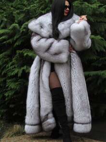 FHILLINUO 1pc Women Plus Size Ombre Faux Fur Pocket Jacket, Faux Fox Fur Coat For Vacation & Date, Autumn/Winter - Multicolor - View 6