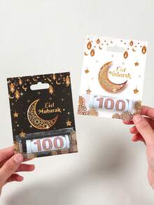 6/12个黑色金色开斋节快乐现金卡，星月灯笼设计，斋月节装饰，斋月礼物，带现金槽的节日卡包，开斋节饰品，现金卡，斋月家居装饰，斋月快乐伊斯兰教降临节，家居装饰，桌面装饰，斋月装饰，非常适合开斋节和宰牲节庆祝活动，斋月派对用品，节日派对礼品 - 彩色 - 查看 4