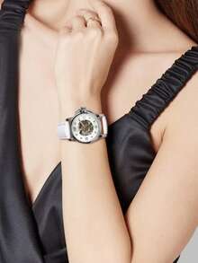 T-WINNER 1件装优雅商务镂空女士腕表，夜光指针，时尚休闲自动机械女表，顶级品牌奢华腕表，礼品之选 - 白色 - 查看 6