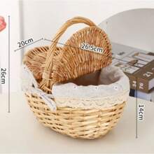 Handwoven Willow Picnic Basket With Handle And Double Lids, Suitable For Storing Food, Fruits, Holidays, Camping, Shopping, Home Decor. Made Of Pure Natural Handwoven Willow, Slight Color Difference May Exist Due To Growth Factors, But Does Not Affect Aesthetics And Usability. Please Purchase With Confidence. - Multicolor - View 15